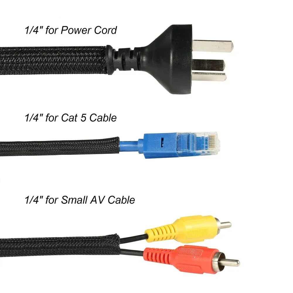- 1/4 Inch Braided Cable Management Sleeve - Wire Loom For